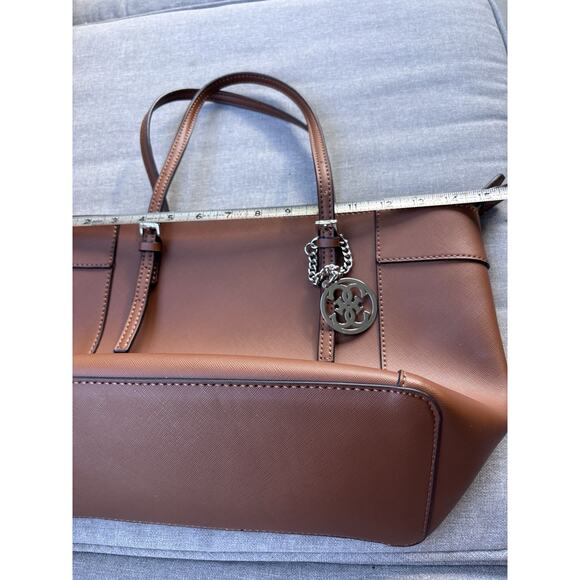 Guess Delaney Brown Cognac Tote Handbag Purse Tote - Picture 9 of 12
